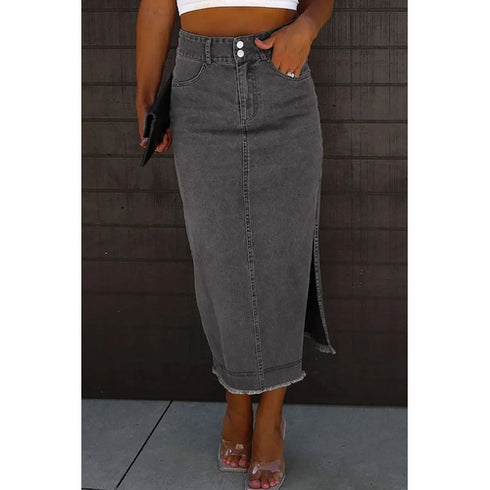 'Penmoor' Side Slit Denim Maxi Skirt - Celes Fashion